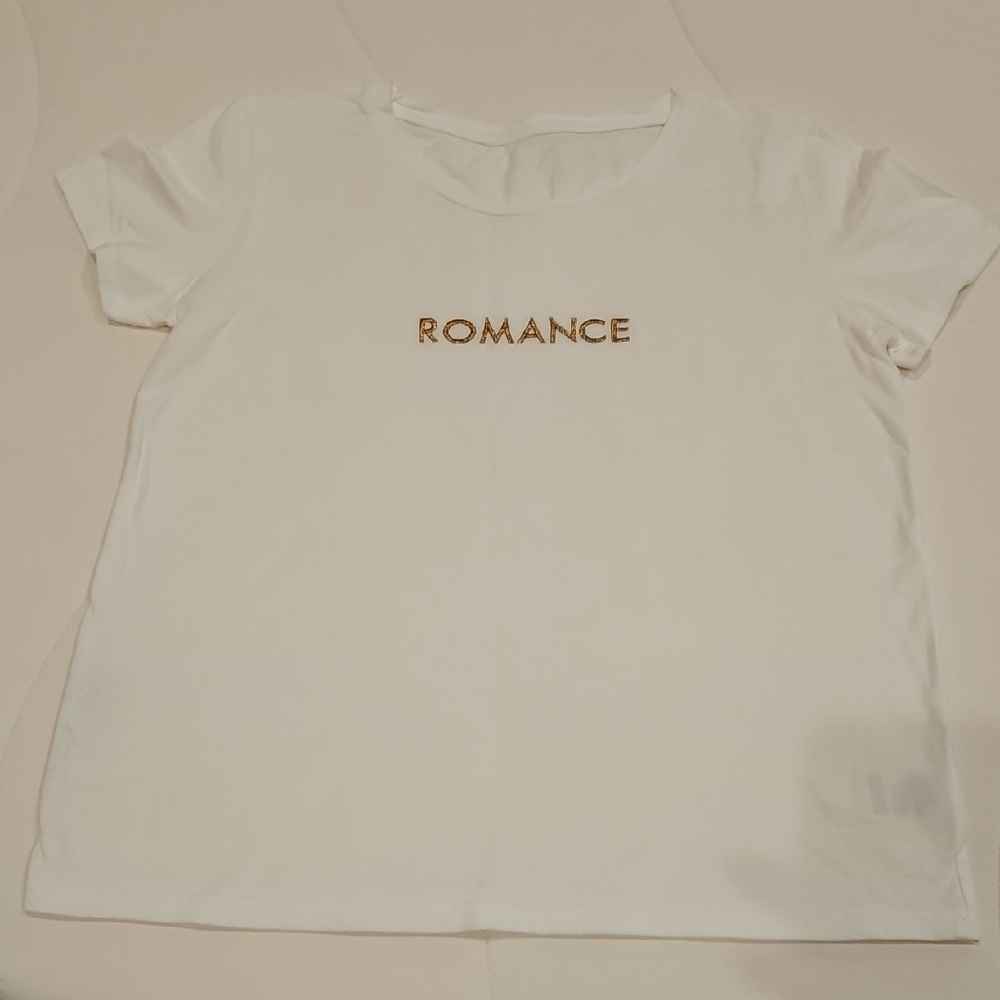 White T-Shirt with Gold Lettering